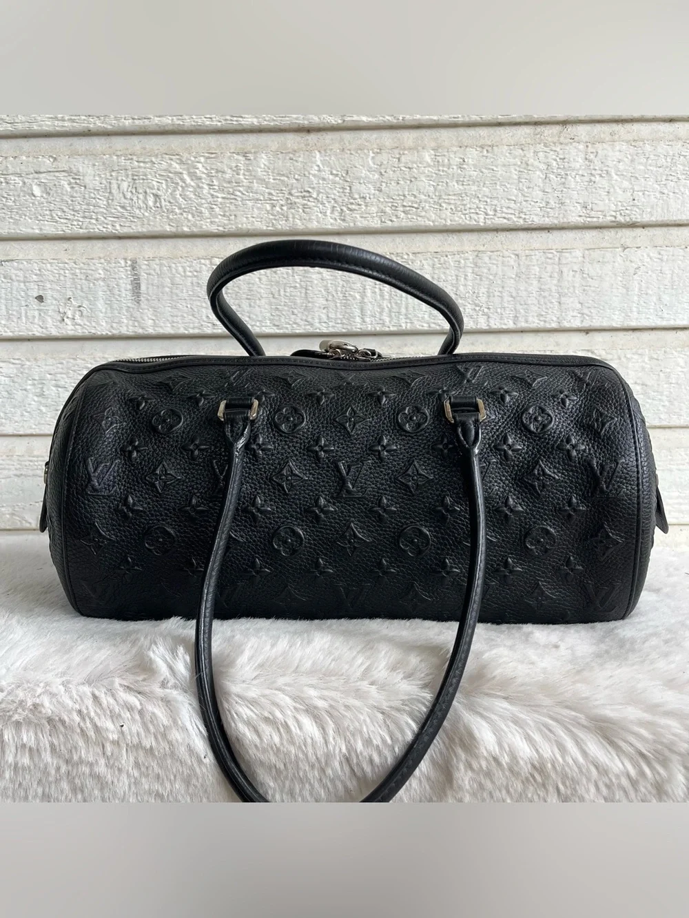 LOUIS VUITTON Black Leather Revelation Neo Papillon GM Boston Y2K Tote Bag